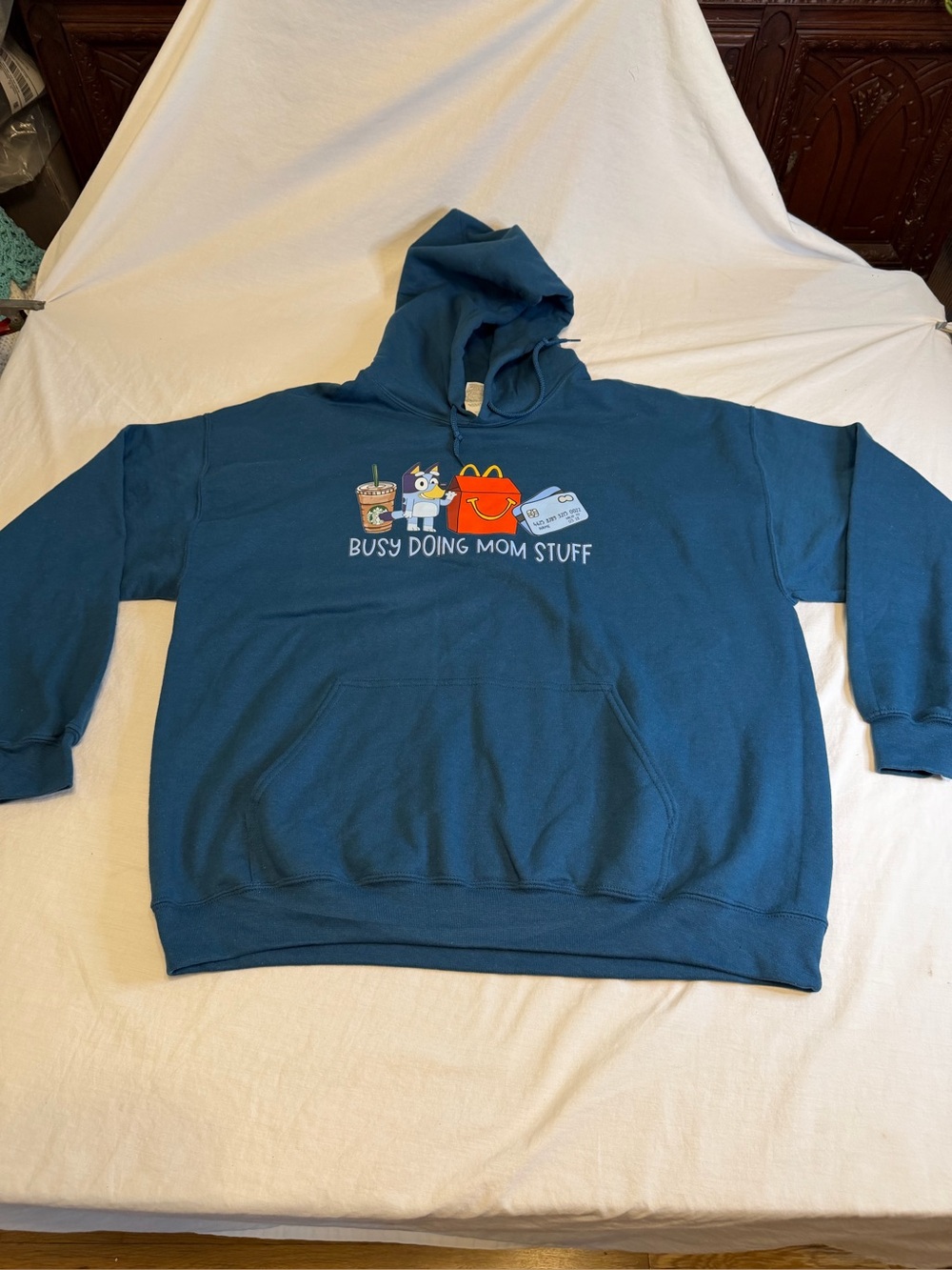 Teal Hoodie "Busy Doing Mom Stuff" Graphic Sweatshirt. Size XL